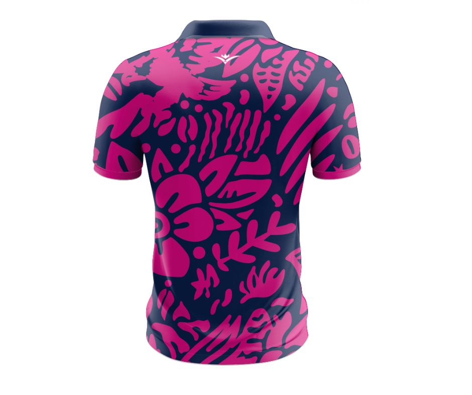 Pink and black patterned polo shirt
