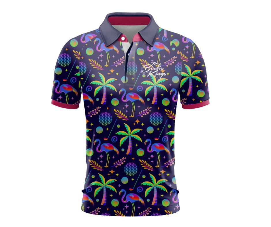 Colorful polo shirt with tropical patterns 